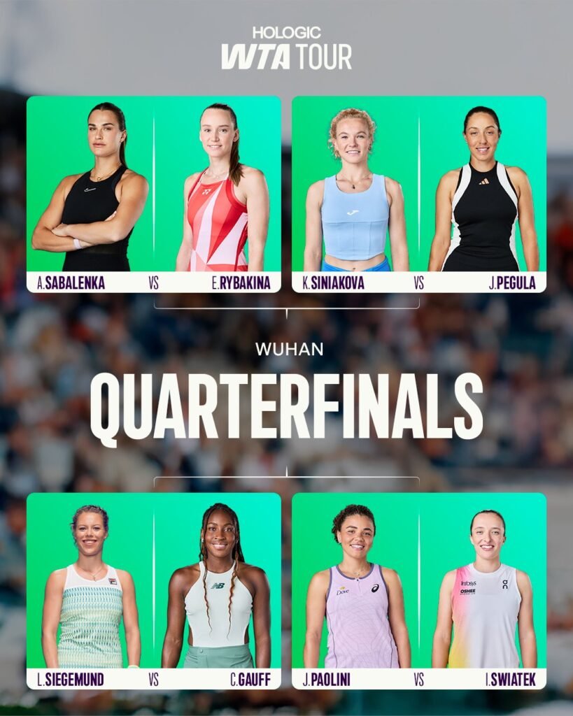 Confira os confrontos das quartas de final do WTA 1000 de Wuhan